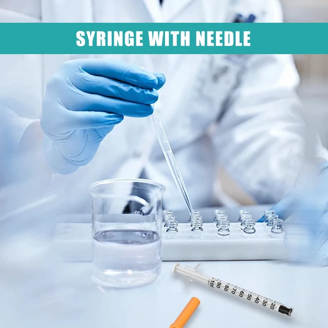 Alt view image 7 of 7 - 1ml/cc Disposable Syringe with 31Ga 5/16" (8mm) Needle,(100 Pack) Individually Wrapped| Lab Supplies