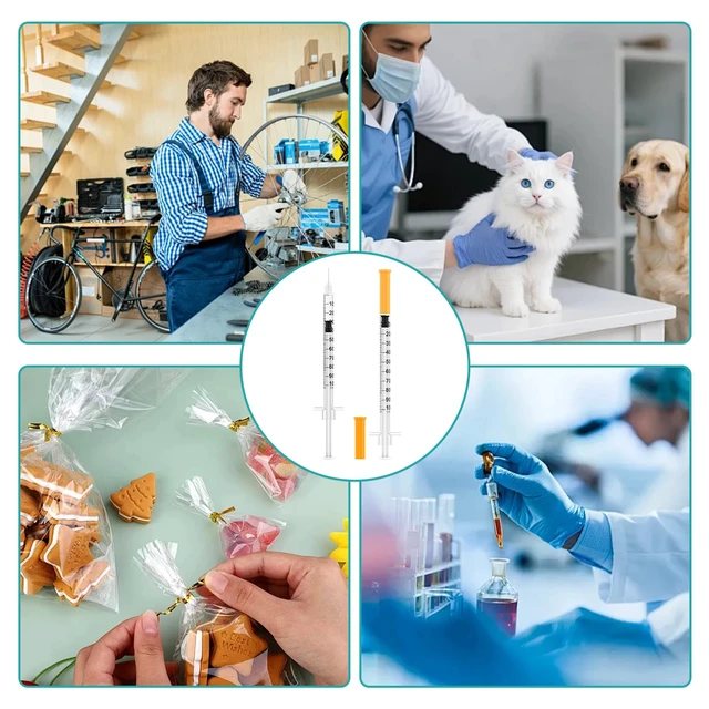 Alt view image 6 of 7 - 1ml/cc Disposable Syringe with 31Ga 5/16" (8mm) Needle,(100 Pack) Individually Wrapped| Lab Supplies