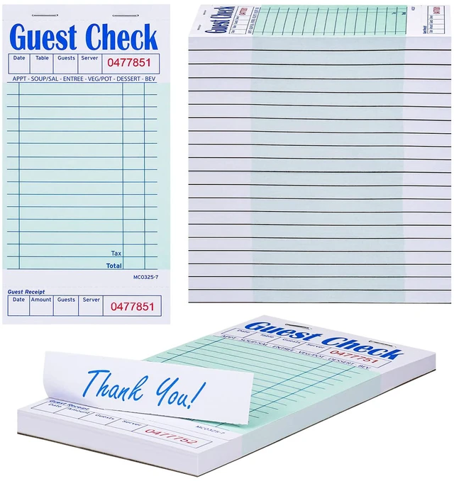 Main image of Guest Checks Server Note Pads 1000 Orders Waitress Notepad for Restaurants (20 Books)