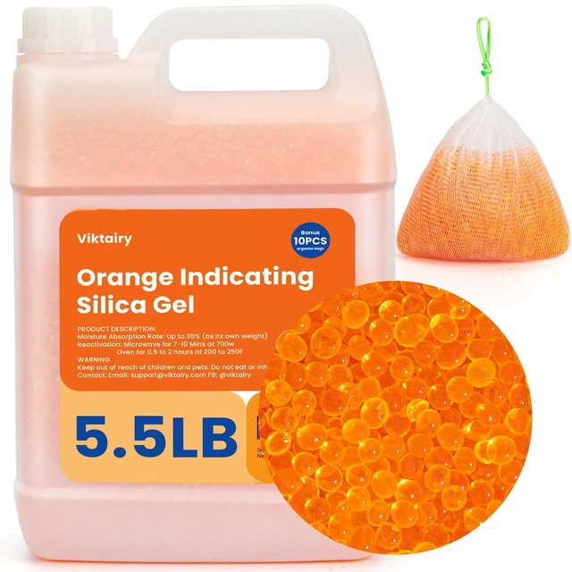 Main image of 5.5 LBS Orange Silica Gel Desiccant Beads, Reusable & Color Indicating Premium Desiccant Bulk, Industry Standard 3-5 mm Silica Beads for 3D Filament, Camera, Jewelry, Safe (10PC Organza Bag)