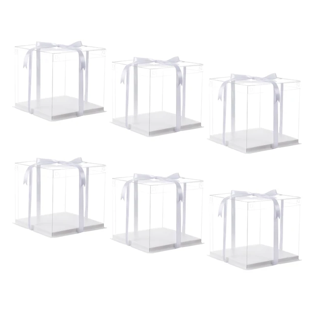 Main image of 10 inch Clear cake Box, Large Transparent cake Box,tall cake boxes with Ribbon,10x10x9inch - Suitable for packing 8" or 10" cakes,Clear Gift Display Box for Carry Tall Layer Gift-6Pcs-White