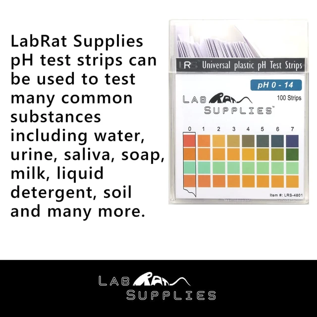 Alt view image 7 of 7 - Plastic pH Test Strips, Universal Application (pH 0-14), 100 Strips | for Saliva, Soap, Urine, Food, Liquids, Water with Soil Testing, Lab Monitoring, etc. (Pack of 2)