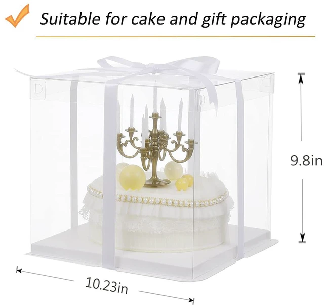 Alt view image 2 of 7 - 10 inch Clear cake Box, Large Transparent cake Box,tall cake boxes with Ribbon,10x10x9inch - Suitable for packing 8" or 10" cakes,Clear Gift Display Box for Carry Tall Layer Gift-6Pcs-White
