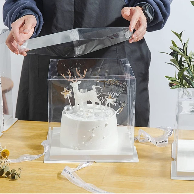 Alt view image 4 of 7 - 10 inch Clear cake Box, Large Transparent cake Box,tall cake boxes with Ribbon,10x10x9inch - Suitable for packing 8" or 10" cakes,Clear Gift Display Box for Carry Tall Layer Gift-6Pcs-White