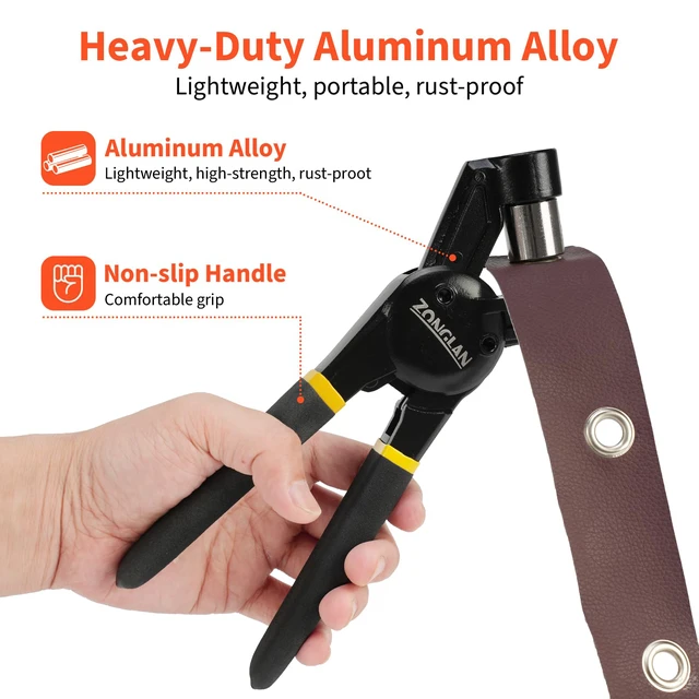 Alt view image 4 of 7 - Grommet Tool Kit, 3/8 Inch Handheld Eyelet Kit Hole Punch Grommet Eyelet Press Pliers with 300 Silver Anti-Rust Grommets for Tarp Leather Fabric Tent and So On