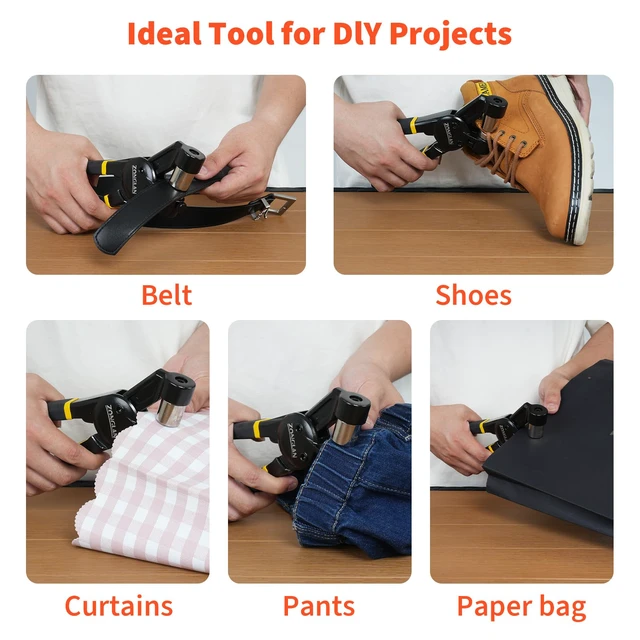 Alt view image 6 of 7 - Grommet Tool Kit, 3/8 Inch Handheld Eyelet Kit Hole Punch Grommet Eyelet Press Pliers with 300 Silver Anti-Rust Grommets for Tarp Leather Fabric Tent and So On