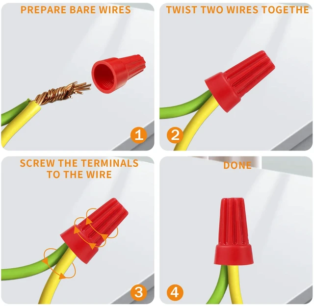 Alt view image 5 of 7 - 300 Pcs Red Wire Connectors Nuts, Electrical Wire Caps Insulated 18-10 AWG, Twist-On Nuts Screw Wires Cap Small, for Home Electric Wiring, DIY Repairs & Commercial Use, Assortment Available