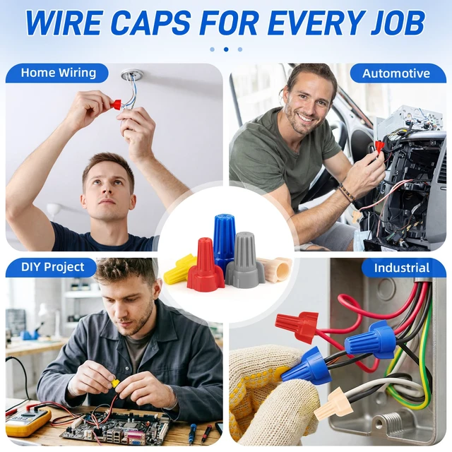 Alt view image 3 of 7 - 100 Pcs Blue Wire Connectors Nuts, Winged UL Listed Wire Caps 14-6 AWG, Twist-On Nuts Screw Wires Cap Large, for Home Electric Wiring, DIY Repairs & Commercial Use, Assortment Available