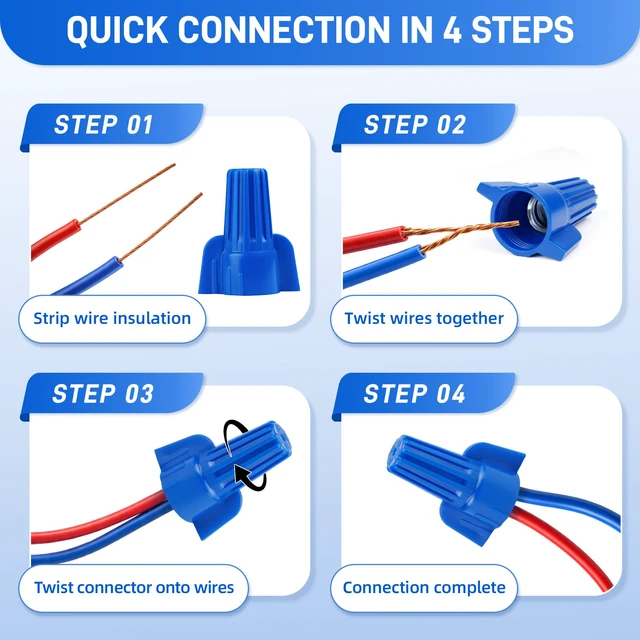Alt view image 5 of 7 - 100 Pcs Blue Wire Connectors Nuts, Winged UL Listed Wire Caps 14-6 AWG, Twist-On Nuts Screw Wires Cap Large, for Home Electric Wiring, DIY Repairs & Commercial Use, Assortment Available