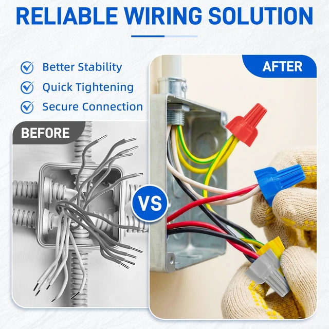 Alt view image 7 of 7 - 100 Pcs Blue Wire Connectors Nuts, Winged UL Listed Wire Caps 14-6 AWG, Twist-On Nuts Screw Wires Cap Large, for Home Electric Wiring, DIY Repairs & Commercial Use, Assortment Available