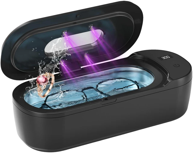 Main image of Ultrasonic Jewelry Cleaner, 400ml Sonic Cleaner for Rings, Glasses 4 LED Light & Display, 48kHz Ultrasonic Cleaner, 400ml 304 Tank, Quiet 45dB, Dual 5/10min Timers, Overheat Protection, Black