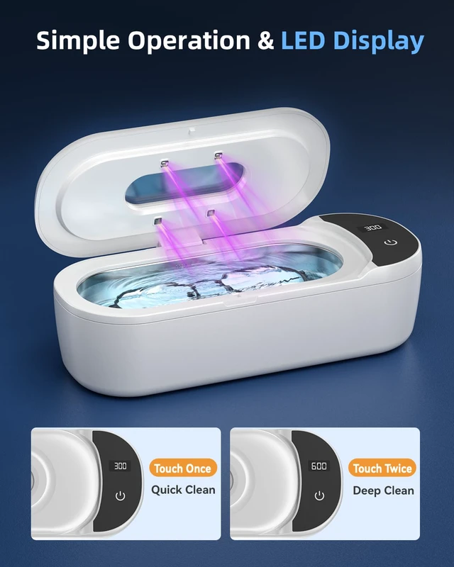 Alt view image 4 of 6 - Ultrasonic Jewelry Cleaner, 400ml Sonic Cleaner for Rings, Glasses 4 LED Light & Display, 48kHz Ultrasonic Cleaner, 400ml 304 Tank, Quiet 45dB, Dual 5/10min Timers, Overheat Protection, White