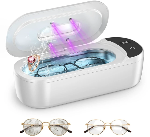 Main image of Ultrasonic Jewelry Cleaner, 400ml Sonic Cleaner for Rings, Glasses 4 LED Light & Display, 48kHz Ultrasonic Cleaner, 400ml 304 Tank, Quiet 45dB, Dual 5/10min Timers, Overheat Protection, White