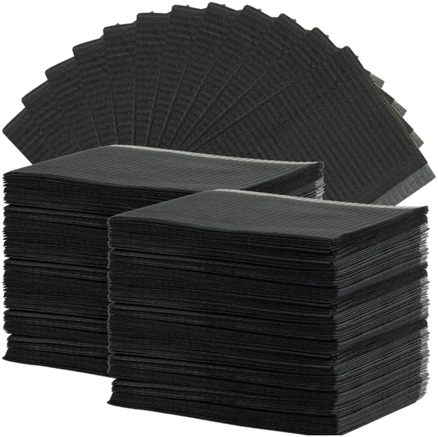 Main image of 250pcs Dental Bibs Disposable - Black Dentist Bibs for Nail, Tattoo 13"X18" Tattoo Bibs, Paper Towels, Napkins, Nail Mat for Table Station, Tray Cover, Lash, Art Tech Essentials Stuff Suppliess
