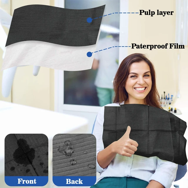 Alt view image 3 of 7 - 250pcs Dental Bibs Disposable - Black Dentist Bibs for Nail, Tattoo 13"X18" Tattoo Bibs, Paper Towels, Napkins, Nail Mat for Table Station, Tray Cover, Lash, Art Tech Essentials Stuff Suppliess