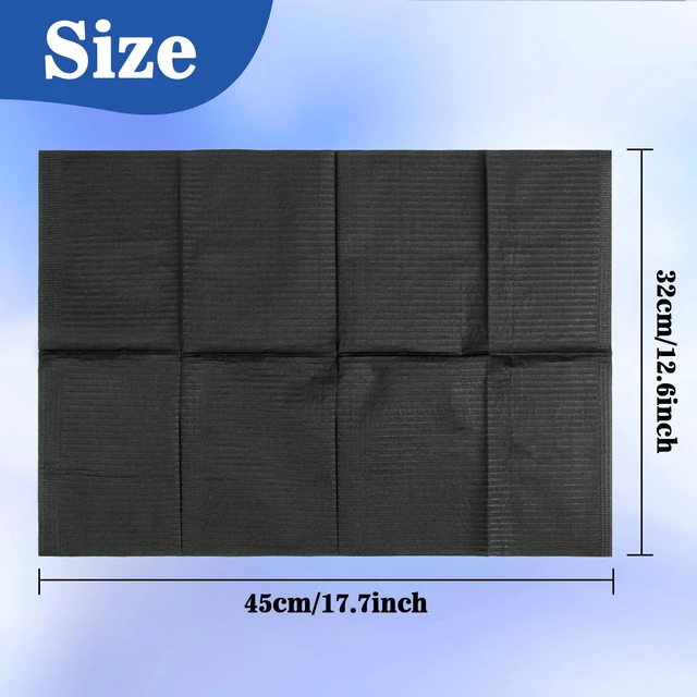 Alt view image 2 of 7 - 250pcs Dental Bibs Disposable - Black Dentist Bibs for Nail, Tattoo 13"X18" Tattoo Bibs, Paper Towels, Napkins, Nail Mat for Table Station, Tray Cover, Lash, Art Tech Essentials Stuff Suppliess