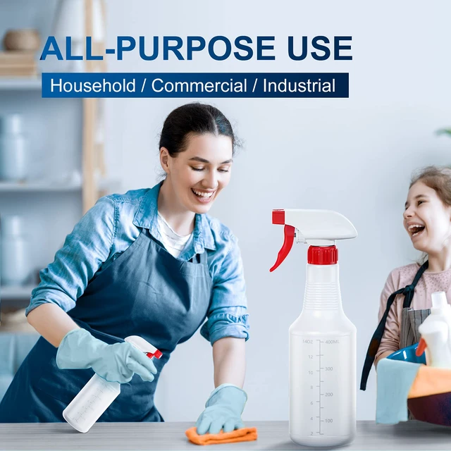 Alt view image 3 of 7 - Spray Bottle (2 Pack&2 extra Nozzle,16 Oz) with Measurements and Adjustable Nozzle, HDPE Plastic Spray Bottles for Cleaning Solution, Household/Commercial/Industrial Use, No Leak and Clog
