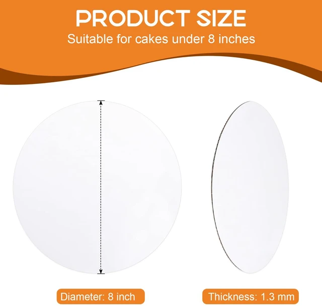 Alt view image 2 of 7 - 60-Packs Cake Boards 8 inch Round, White Cake Board Rounds White Cake Circles Rounds Base Food-Grade Cardboard Cake Plate for displaying Cakes, Bread, DessertsThin and Sturdy