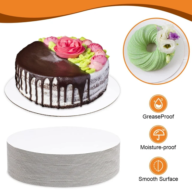 Alt view image 4 of 7 - 60-Packs Cake Boards 8 inch Round, White Cake Board Rounds White Cake Circles Rounds Base Food-Grade Cardboard Cake Plate for displaying Cakes, Bread, DessertsThin and Sturdy