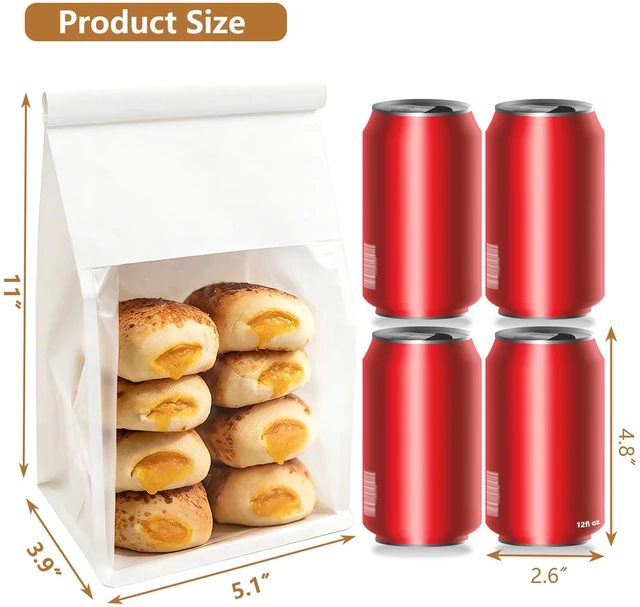 Alt view image 2 of 6 - 50 PCS White Bread Bags for Homemade Breads, 11x5.1x3.9 Inch Resealable Cookie Bags with Tin Tie Tab Lock, Paper Bakery Bag with Window for Packaging Bagels, Scone, Brownie, Baked Goods Storage
