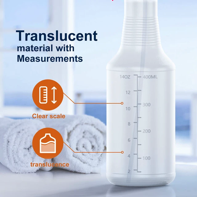 Alt view image 7 of 7 - Spray Bottle (2 Pack&2 extra Nozzle,16 Oz) with Measurements and Adjustable Nozzle, HDPE Plastic Spray Bottles for Cleaning Solution, Household/Commercial/Industrial Use, No Leak and Clog