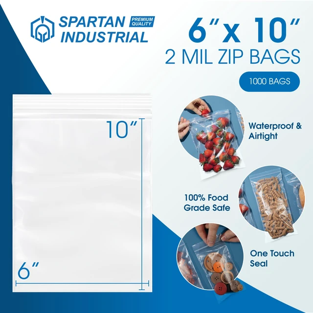 Alt view image 2 of 6 - 6 X 10 (1000 Count) 2 Mil Clear Reclosable Zip Plastic Poly Bags with Resealable Lock Seal Zipper