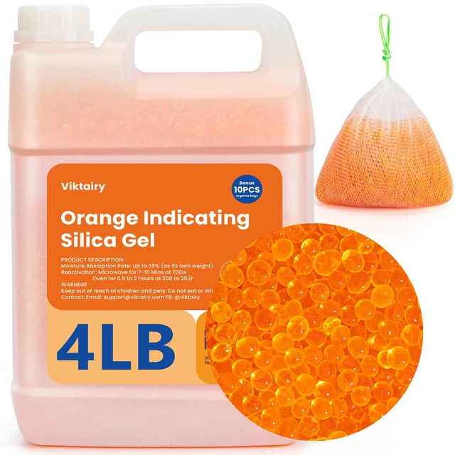 Main image of 4LBS Desiccant Beads, Premium Orange Indicating Reusable Silica Gel Beads Bulk, Industry Standard 3-5 mm Desiccant Dehumidifier for 3D Filament, Electronic Devices, Camera, Documents, Safe (10PCS Bags
