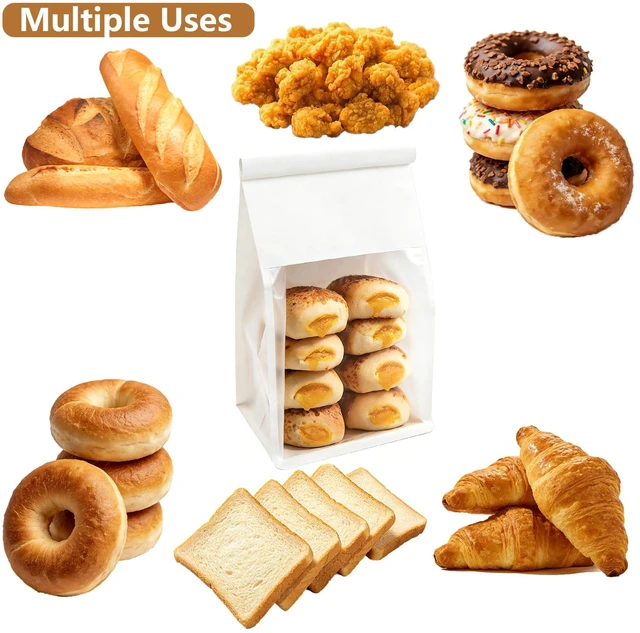 Alt view image 5 of 6 - 50 PCS White Bread Bags for Homemade Breads, 11x5.1x3.9 Inch Resealable Cookie Bags with Tin Tie Tab Lock, Paper Bakery Bag with Window for Packaging Bagels, Scone, Brownie, Baked Goods Storage