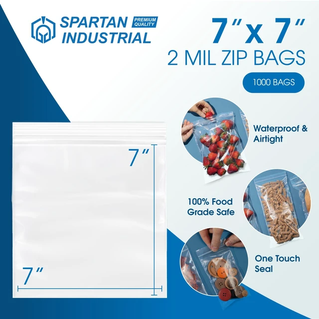 Alt view image 2 of 6 - 7 X 7 (1000 Count) 2 Mil Clear Reclosable Zip Plastic Poly Bags with Resealable Lock Seal Zipper