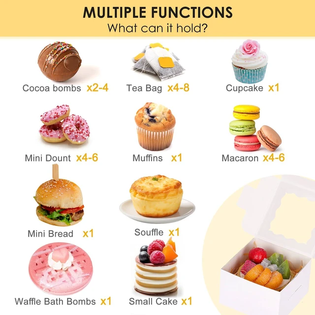 Alt view image 3 of 7 - 50pcs Small Cookie Boxes with Window, 4x4x2.5In White Bakery Boxes Food-grade Treat Boxes with 5pcs Stickers for Small Cookies, Treats, Desserts, Chocolate Covered Strawberries, Mini Cake
