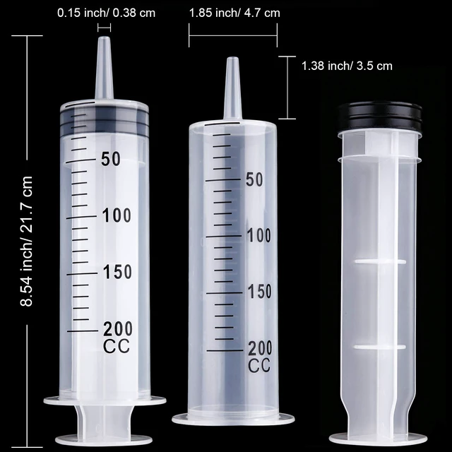 Alt view image 2 of 6 - 4 Packs Syringes Without Needles,200 Ml Large Plastic Measuring Tools for Food, Horse Care, Lab Dispensing, Graduated Markings, Reusable Multipurpose Applicators