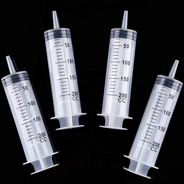 Alt view image 5 of 6 - 4 Packs Syringes Without Needles,200 Ml Large Plastic Measuring Tools for Food, Horse Care, Lab Dispensing, Graduated Markings, Reusable Multipurpose Applicators