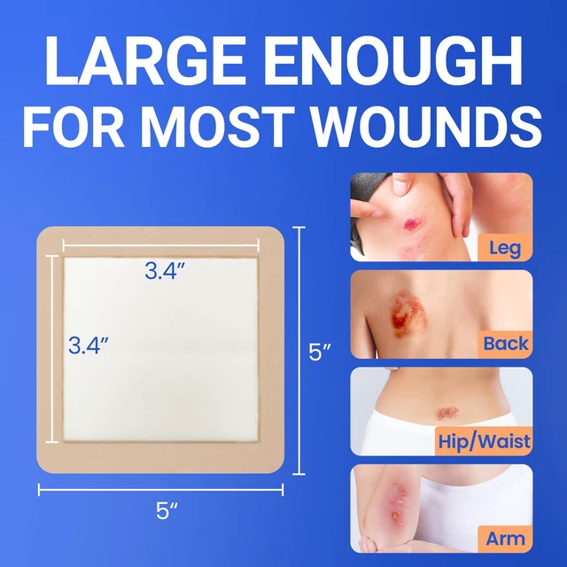 Alt view image 2 of 6 - Large Waterproof Bandages 5x5 Silicone Foam Dressing Sensitive Skin, 10 PCS Wound Dressing, Adhesive Cohesive Pad with Border, First Aid, Post-Surgical, Burn & Pressure Care, Scar Care