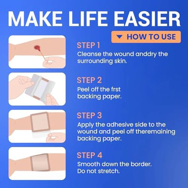 Alt view image 6 of 6 - Large Waterproof Bandages 5x5 Silicone Foam Dressing Sensitive Skin, 10 PCS Wound Dressing, Adhesive Cohesive Pad with Border, First Aid, Post-Surgical, Burn & Pressure Care, Scar Care