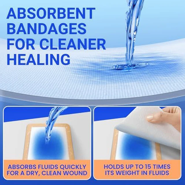 Alt view image 4 of 6 - Large Waterproof Bandages 5x5 Silicone Foam Dressing Sensitive Skin, 10 PCS Wound Dressing, Adhesive Cohesive Pad with Border, First Aid, Post-Surgical, Burn & Pressure Care, Scar Care