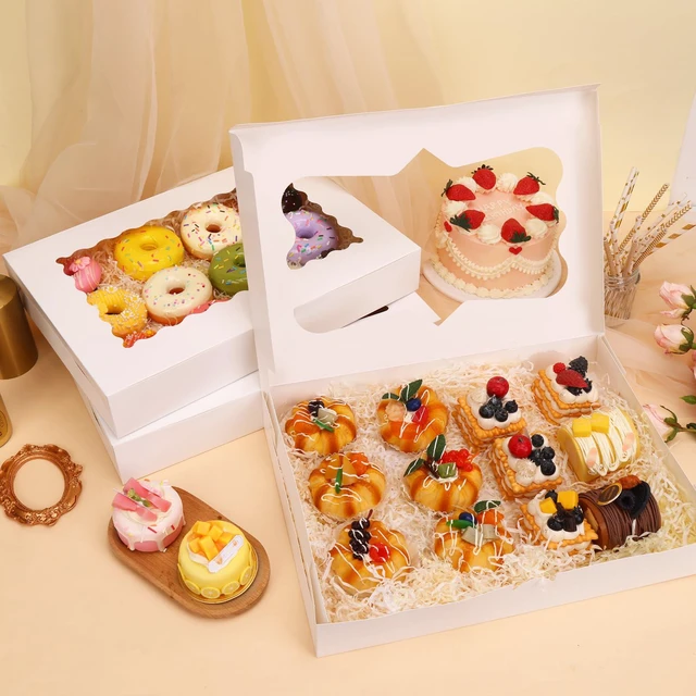 Alt view image 7 of 7 - 60pcs 16x11x2.5 Inches Bakery Boxes with 3 Style Window Large Cookie Boxes (Not Popup) with 3 Style Window for Bakery, Pastries, Donuts, Muffins, Chocolate Covered Strawberries