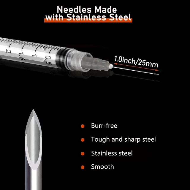Alt view image 2 of 7 - 100 Pack 3ml/cc Disposable Luer Lock Lab Syringes with 22Ga 1.0 Inch Needle Individually Sealed Packed