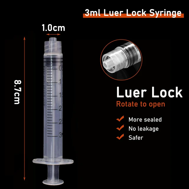 Alt view image 3 of 7 - 100 Pack 3ml/cc Disposable Luer Lock Lab Syringes with 22Ga 1.0 Inch Needle Individually Sealed Packed