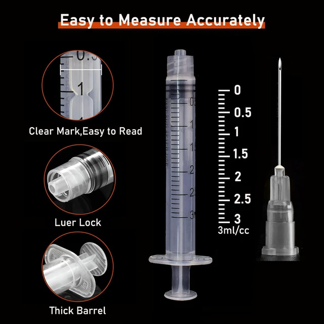 Alt view image 4 of 7 - 100 Pack 3ml/cc Disposable Luer Lock Lab Syringes with 22Ga 1.0 Inch Needle Individually Sealed Packed