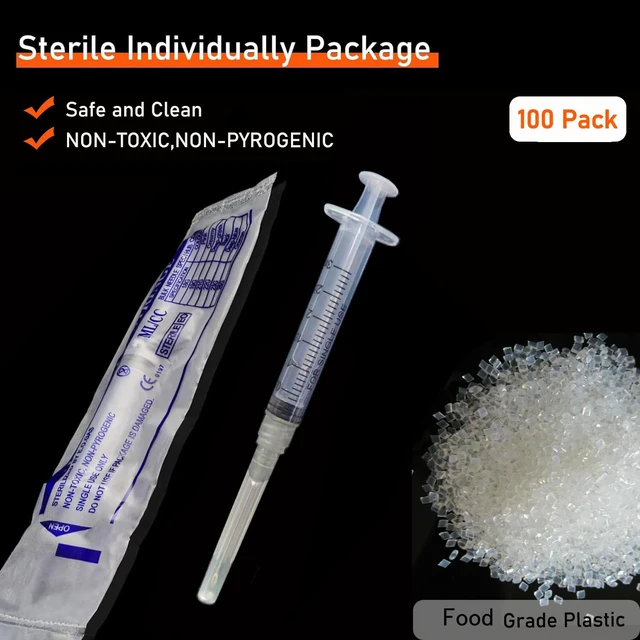 Alt view image 6 of 7 - 100 Pack 3ml/cc Disposable Luer Lock Lab Syringes with 22Ga 1.0 Inch Needle Individually Sealed Packed