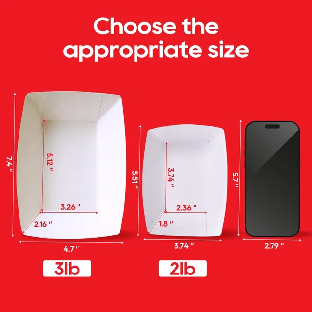Alt view image 3 of 7 - 250 Pack 2lb Paper Food Tray Red, Disposable Paper Boat for Nacho Food Holder Trays, Serving Boats for Taco Hot Dog Snack Fries Dessert Popcorn Sauce