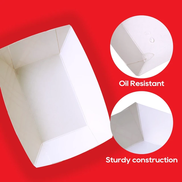 Alt view image 3 of 7 - 100 Pack 3lb Paper Food Tray Red, Disposable Paper Boat for Nacho Food Holder Trays, Serving Boats for Taco Hot Dog Snack Fries Dessert Popcorn Sauce