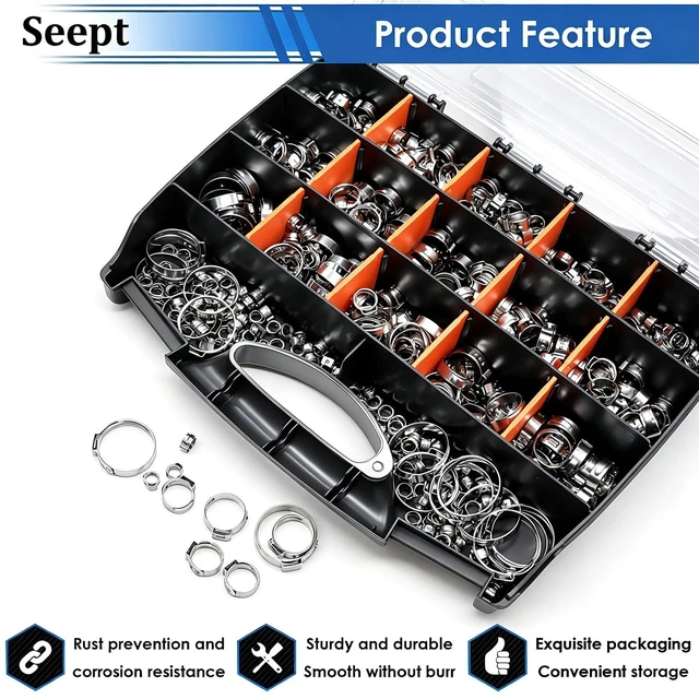 Alt view image 6 of 7 - 607Pcs 22 Sizes Single Ear Hose Clamps with Pliers 5.3-33.1mm 304 Stainless Steel Crimp Hose Clamps Assortment Kit Perfect for Automotive/Home Appliance/Water Pipe and Fuel Line