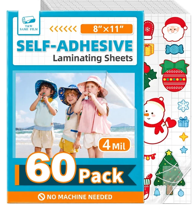 Main image of Self Adhesive Laminating Sheets 60 Pack, 8x11'', No Heat Laminating Sheets 4Mil No Machine Needed Instant Self Sealing Laminating Sheets-Dry Erase-Lasting Protection for Home and Office