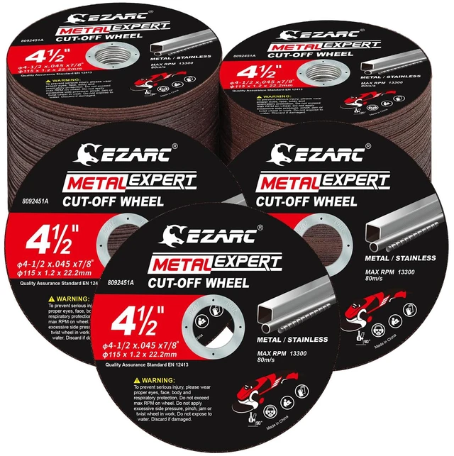 Main image of Metal Cut Off Wheels, 4.5" x.045" x 7/8", 100-Pack Ultra-Thin Discs, Up to 2x Life, Clean Cuts, Angle Grinder Cut Off Wheel for Carbon Steel, Stainless Steel, Iron, Copper