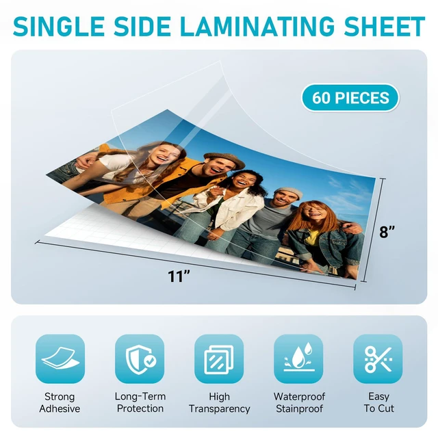 Alt view image 2 of 7 - Self Adhesive Laminating Sheets 60 Pack, 8x11'', No Heat Laminating Sheets 4Mil No Machine Needed Instant Self Sealing Laminating Sheets-Dry Erase-Lasting Protection for Home and Office