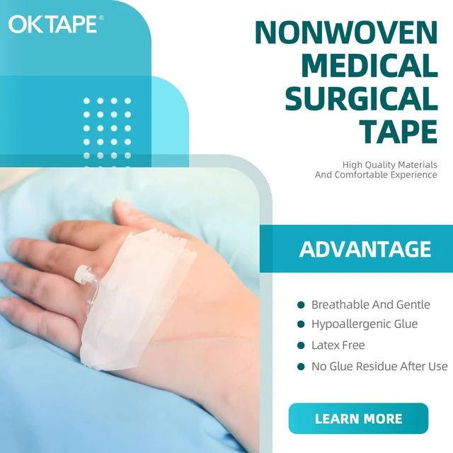 Alt view image 3 of 7 - OKPore Medical Surgical Tape Nonwoven (Pack of 12) - First Aid Surgical Tape Hypoallergenic and Breathable for Wound Dressing Care - 1in x 10yds