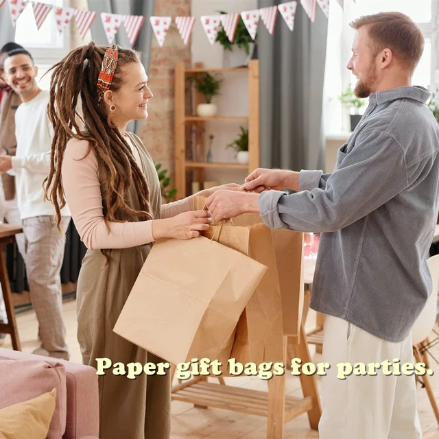 Alt view image 5 of 6 - Paper Bags with Handles 14x10x15.75 Large 25Pcs Ultra Wide Bottom Kraft, Recycled, Sturdy Handles, For Gift Giving, Takeout, Bakery, Food Packing, Paper Recycling, Retail, Grocery Shopping