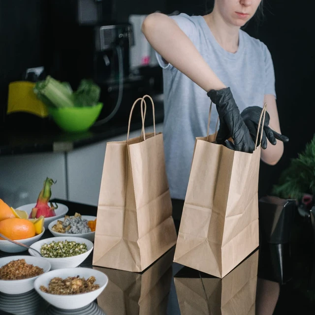 Alt view image 6 of 6 - Paper Bags with Handles 14x10x15.75 Large 25Pcs Ultra Wide Bottom Kraft, Recycled, Sturdy Handles, For Gift Giving, Takeout, Bakery, Food Packing, Paper Recycling, Retail, Grocery Shopping