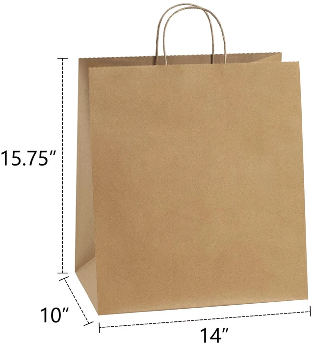Alt view image 3 of 6 - Paper Bags with Handles 14x10x15.75 Large 50Pcs Ultra Wide Bottom Kraft, Recycled, Sturdy Handles, For Gift Giving, Takeout, Bakery, Food Packing, Paper Recycling, Retail, Grocery Shopping